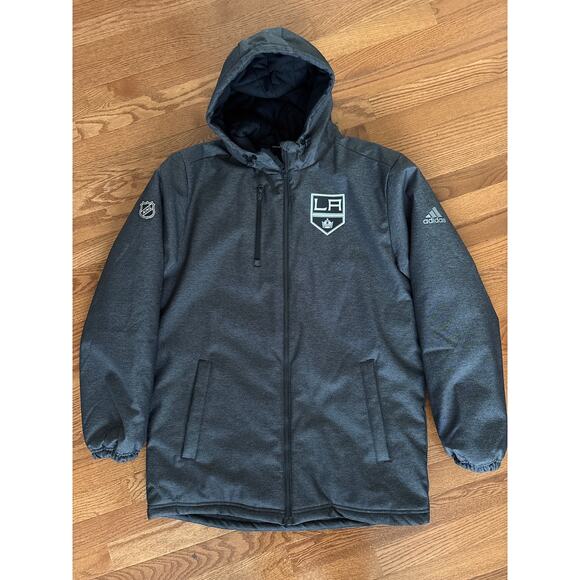 Los Angeles Kings Adidas NHL Puffer Jacket Mens S Full Zip‎ Dark Gray Climaproof